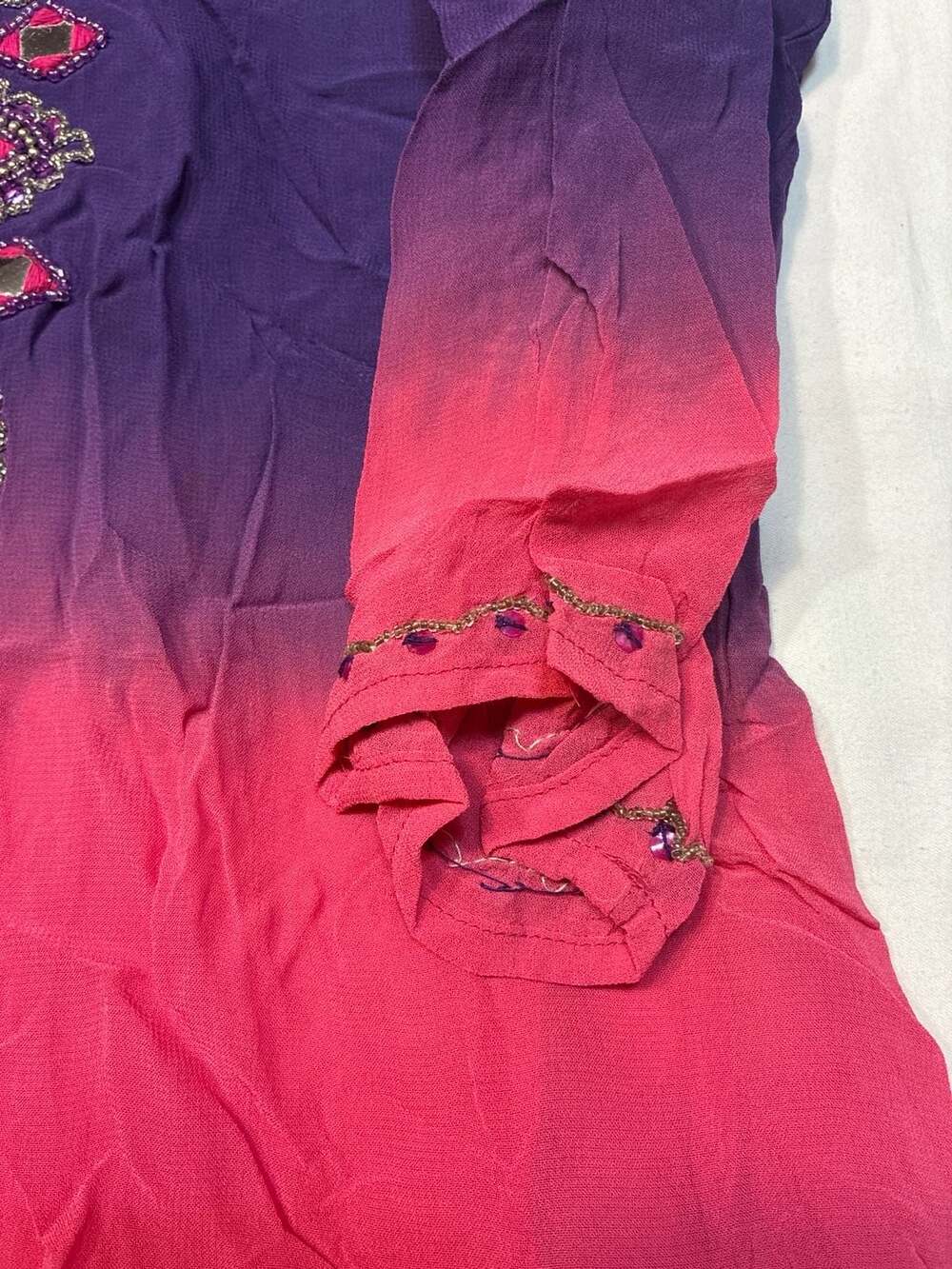 Chico's Size 2 Purple Pink Ombre Embellished Beaded Mirror Tunic Top - Picture 7 of 10
